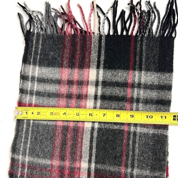V. FRAAS Wool Cashmere Blend Gray Red Plaid Scarf Unisex - Picture 9 of 9